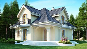Projekt elegantne hiše v klasičnem stilu, z lepimi frčadami in balkoni