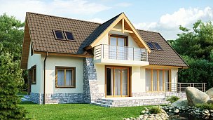Tipski projekt klasične hiše z dvojno garažo in stransko teraso.