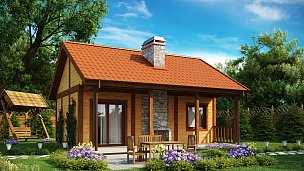 Manjša lesena hiša, idealna za vikendico, ekononična in enostavna za gradnjo.