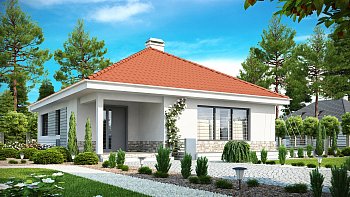 Pritlična hiša s štirikapno streho, dnevno sobo s prednje strani in dvema sobama