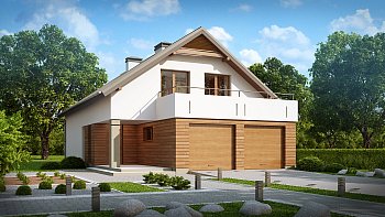 Projekt lepe mansardne hiše, s prostornim dnevnim delom in teraso ter garažo