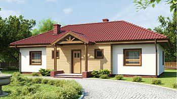 Tipski načrt simetrične, udobne in funkcionalne pritlične hiše s štirikapno streho.