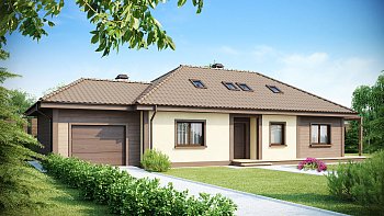 Projekt lepe hiše z bivalno mansardo in bočno garažo