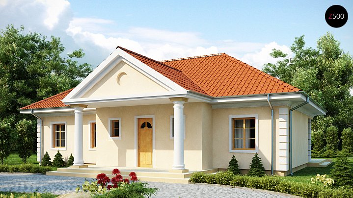 Tipski načrt prelepe hiše v rezidencialnem stilu z opcijo izrabe mansarde.