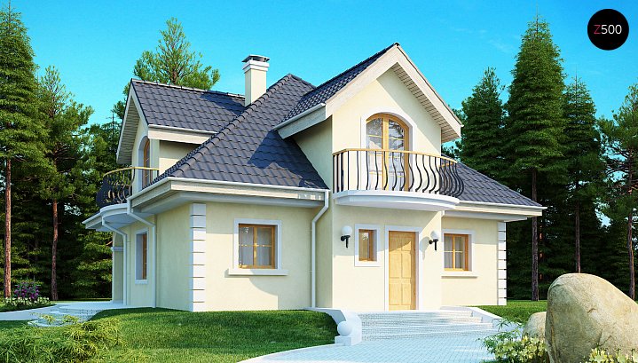 Z27. Projekt elegantne hiše v klasičnem stilu, z lepimi frčadami in balkoni