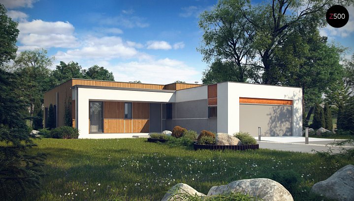 Zx103. Moderna, privlačna hiša, z ravno streho, štirimi sobami in dvojno garažo